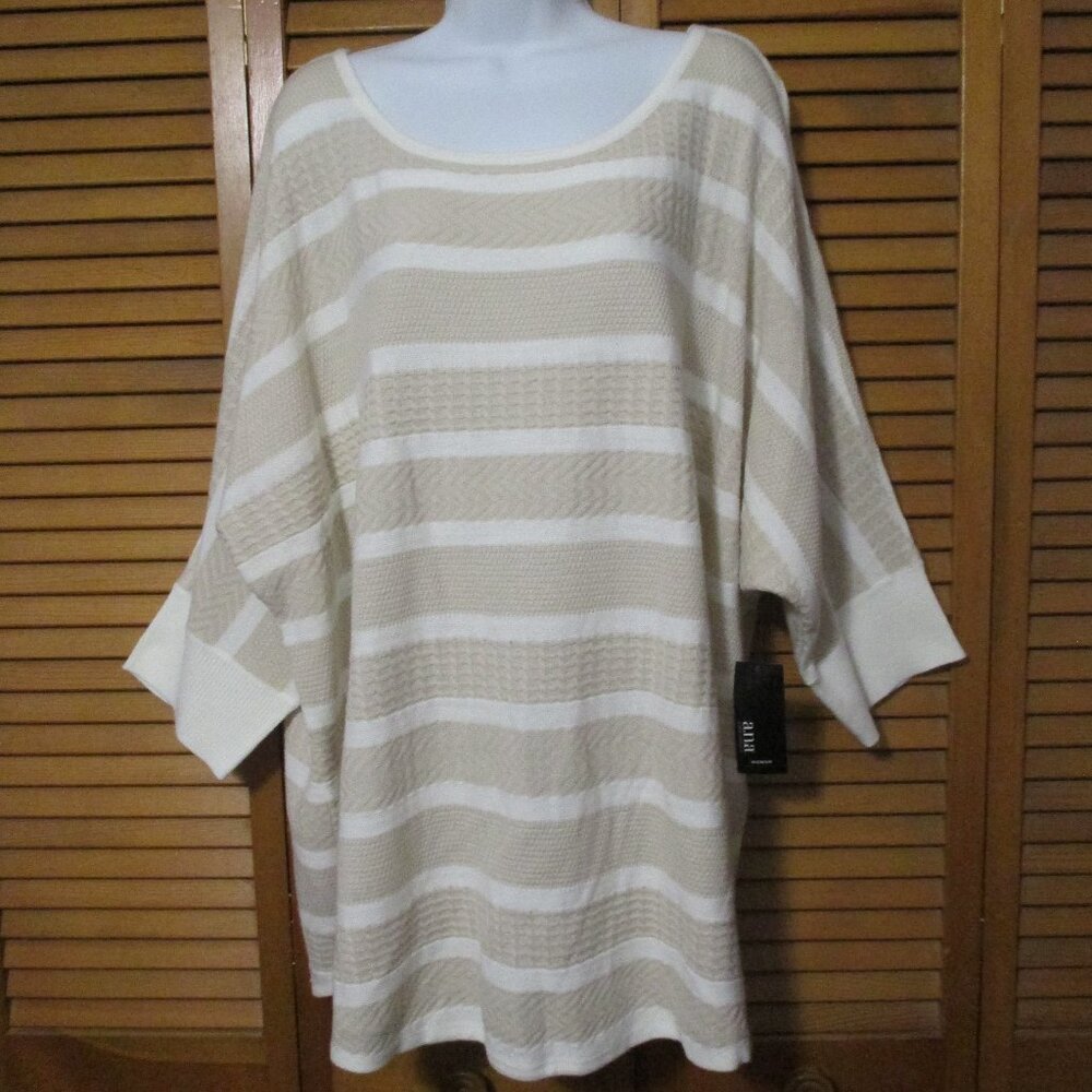 a.n.a. top sweater NEW lightweight, tan & cream knit pullover size 3x